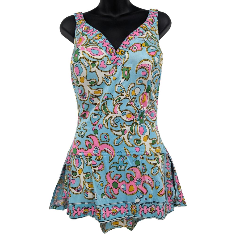 Vintage 1960's Psychedelic PERFECTION FIT ROXANNE Pinup Bullet Bra Swimsuit 38D